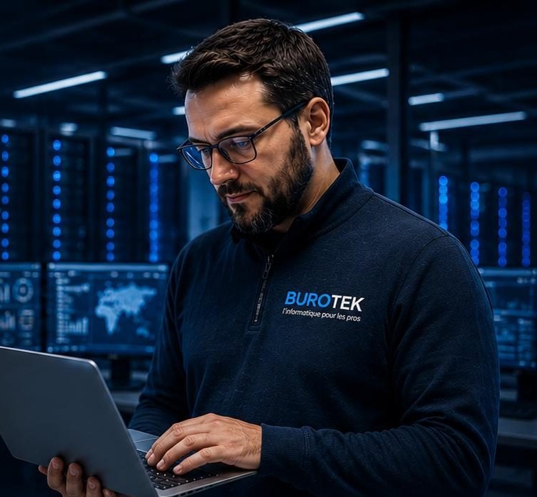Technicien Burotek travaillant sur un ordinateur portable